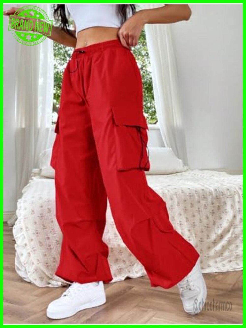 Baggy Loose Cargo Pants Drawstring Waist Joggers Long Trousers - Picture 4 of 7